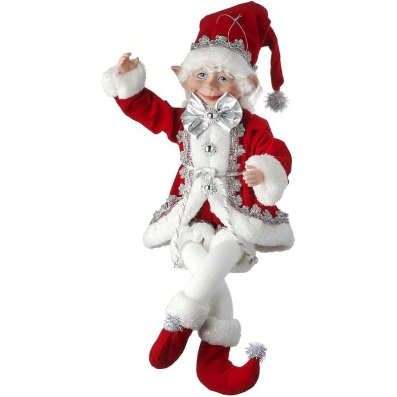 Fabric Bendable Elf Ornament, 17" (Silver)