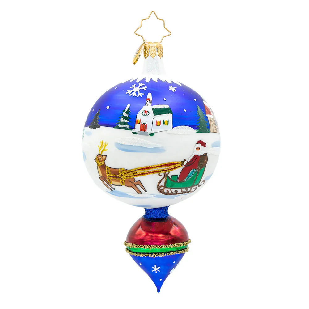 Fantasia Sleigh Ride Drop Glass Ornament, 6"