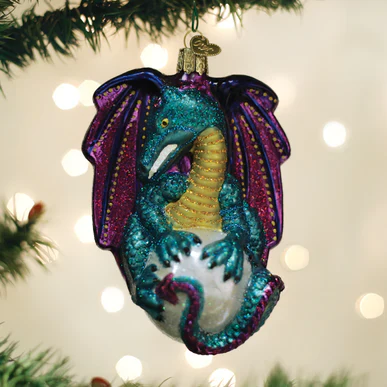 Fantasy Dragon Glass Ornament, 4.75"