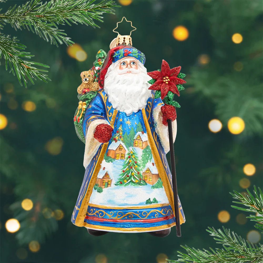 Father Christmas’ Eve Santa Glass Ornament, 5"