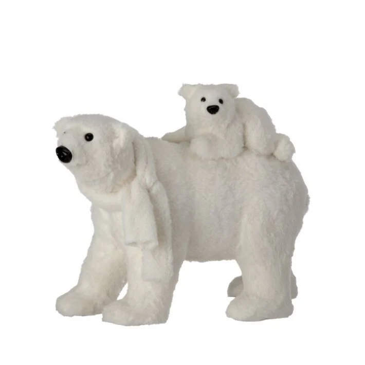 Faux Fur Polar Bear & Baby W/ Scarf Figurine, 24" (White)
