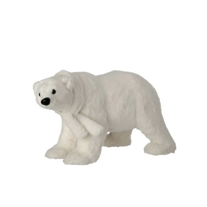 Faux Fur Polar Bear W/ Scarf Figurine, 20" (White)