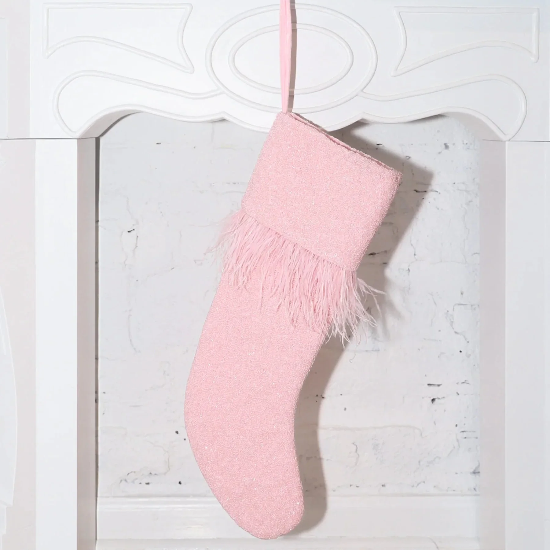 Feather Christmas - Fully Beaded Light Pink Stocking (ITES x Sami Riccioli)