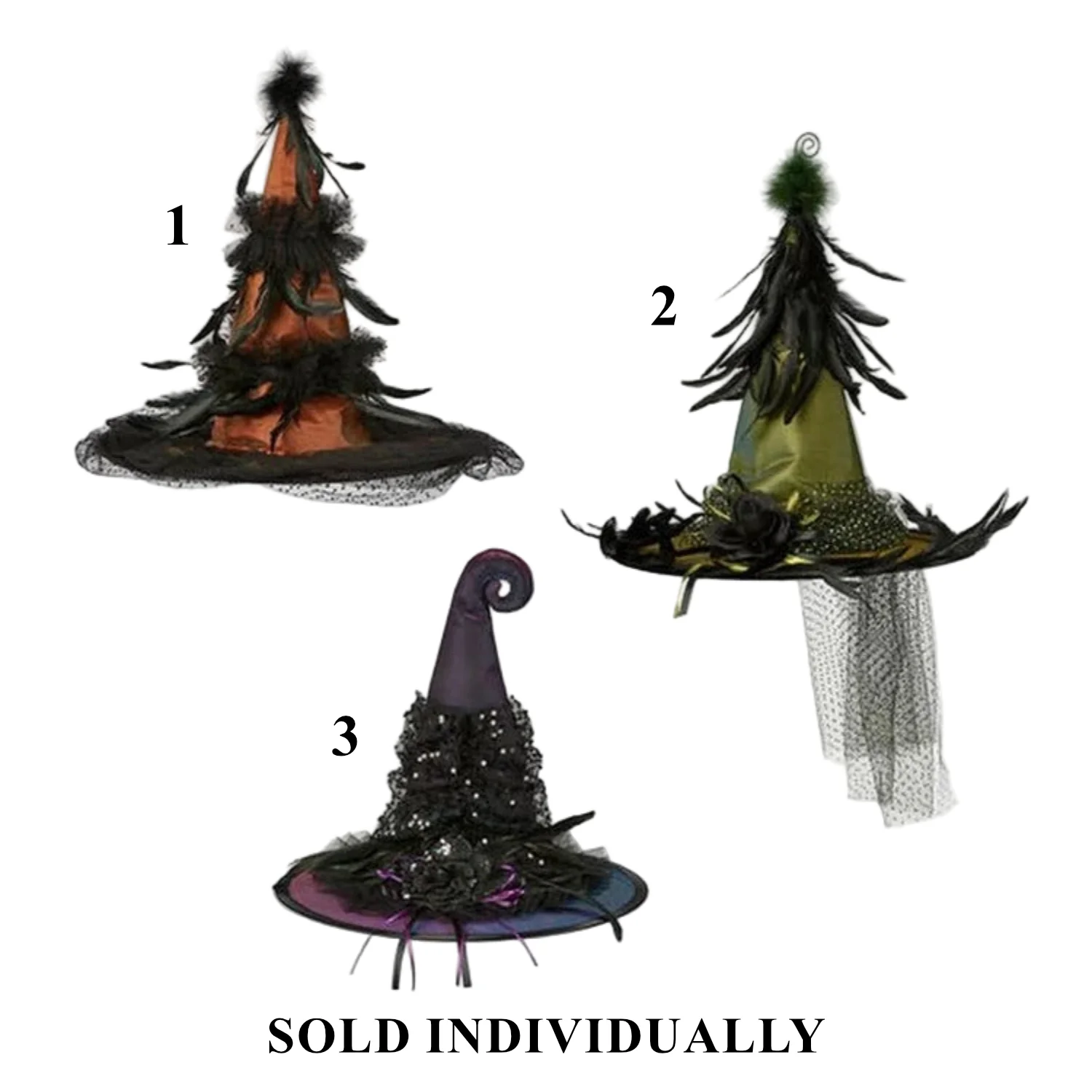 Feather Witch Hat, 20" (3 styles - sold individually)