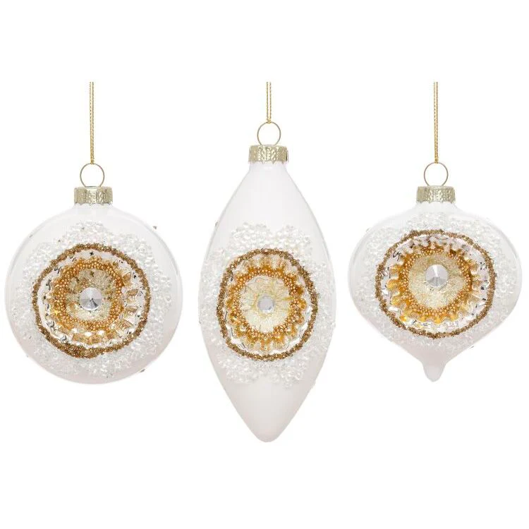 Festive Glitter Ornaments, 3-4" (Set of 6) (White)