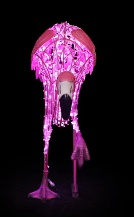 Large Pink Flamingo Standing On One Leg, LED Lit w/Fiberglass, 46" - Image 2