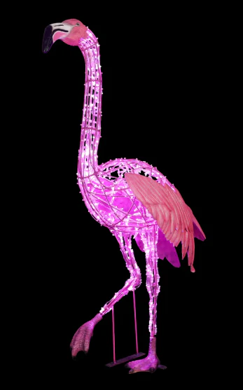 Life-size Pink Flamingo Walking, LED Lit w/Fiberglass, 63"