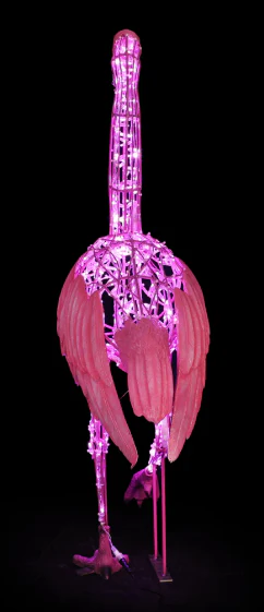 Life-size Pink Flamingo Walking, LED Lit w/Fiberglass, 63" - Image 3