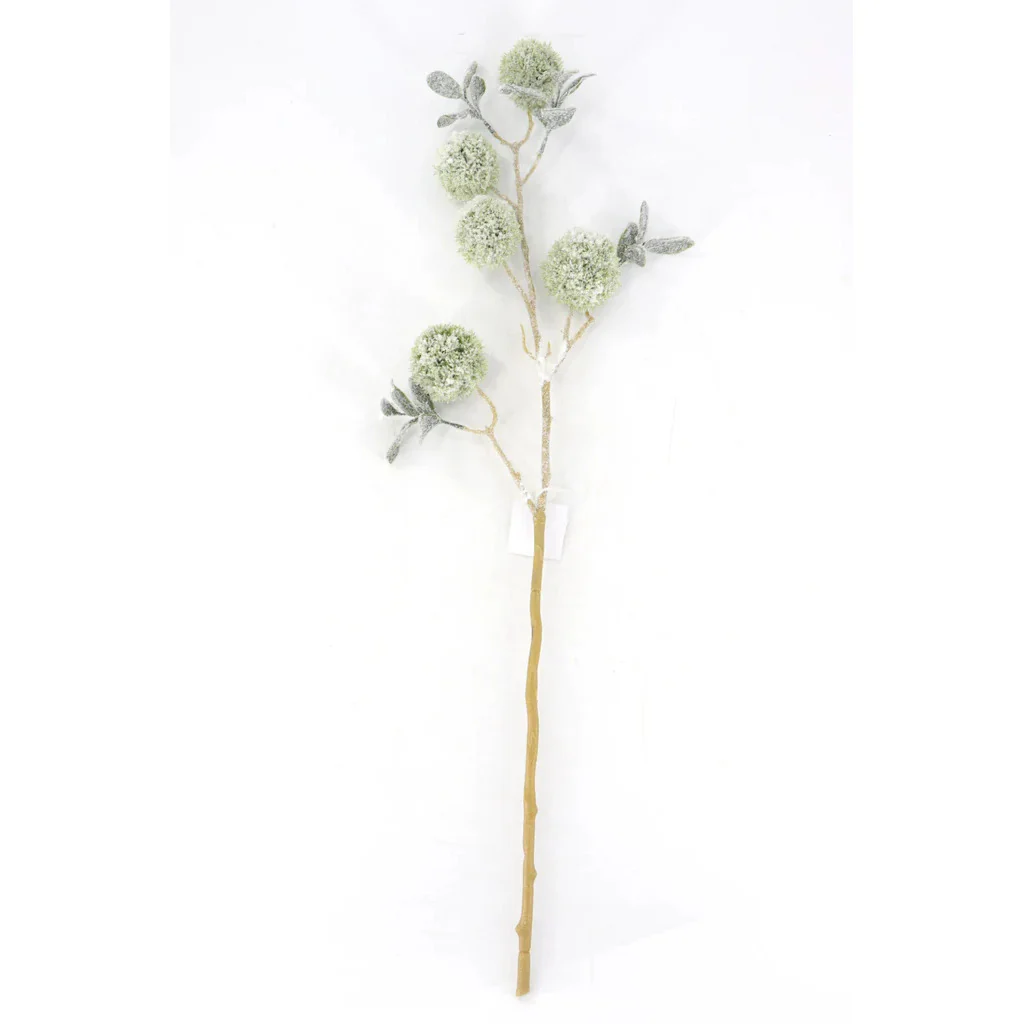 Flocked Allium Spray, 33" (Green/Snow)