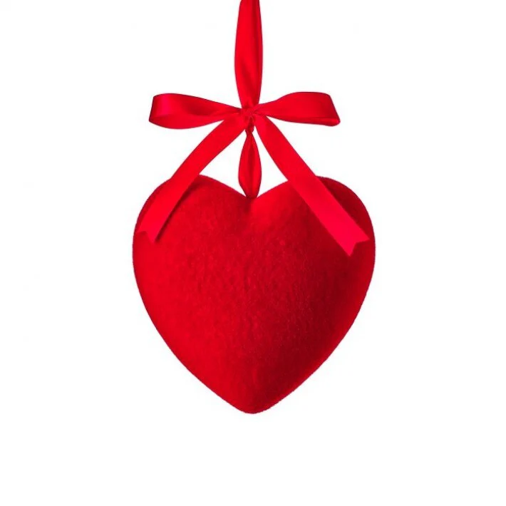 Flocked Heart Hanging Ornament, 9" (Red)
