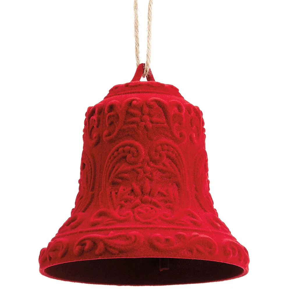 Flocked Plastic Bell Ornament, 4.5" (Red)