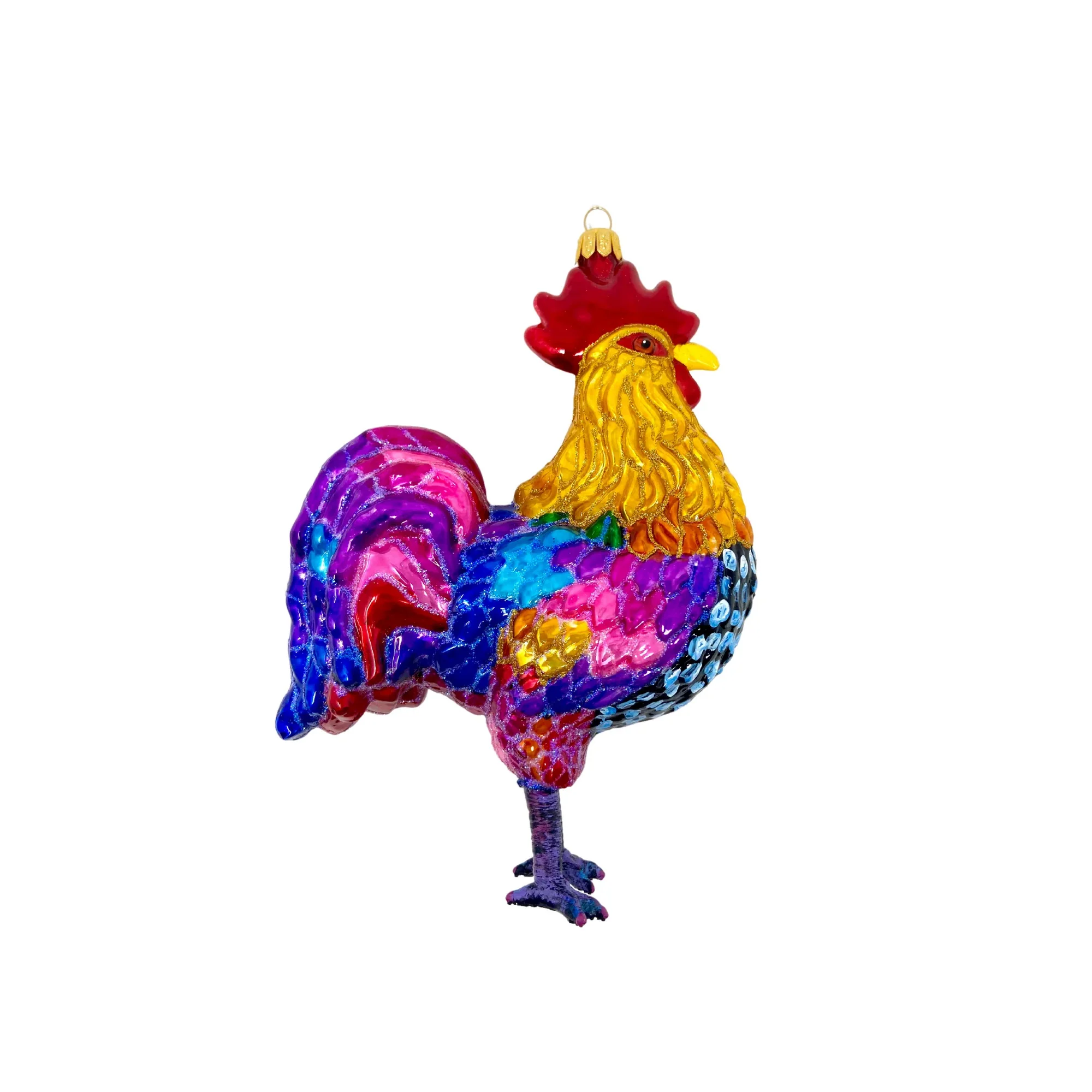 Floral Fetish Rooster Polish Glass Ornament