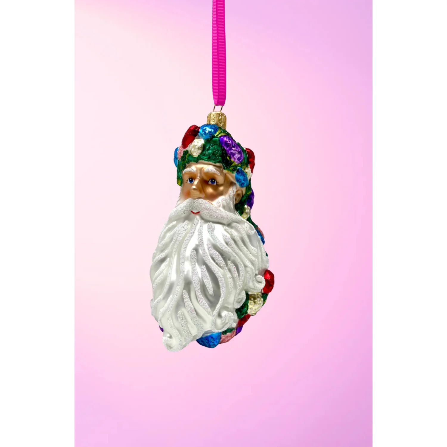 Floral Fetish Santa Head Polish Glass Ornament, 5.5"