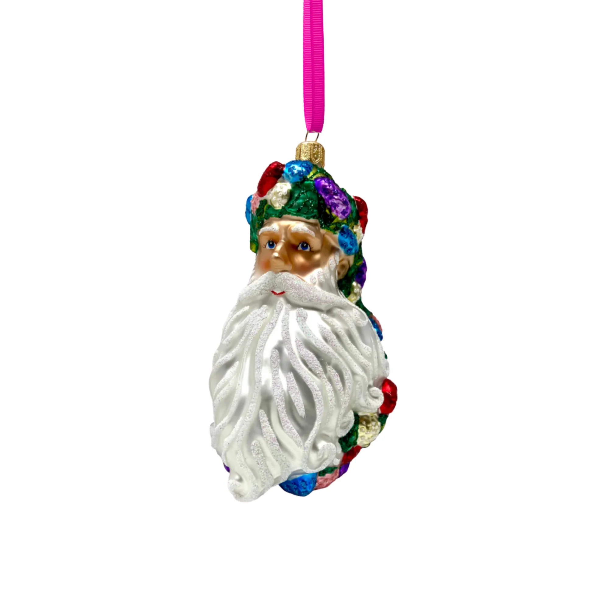Floral Fetish Santa Head Polish Glass Ornament, 5.5" - Image 2