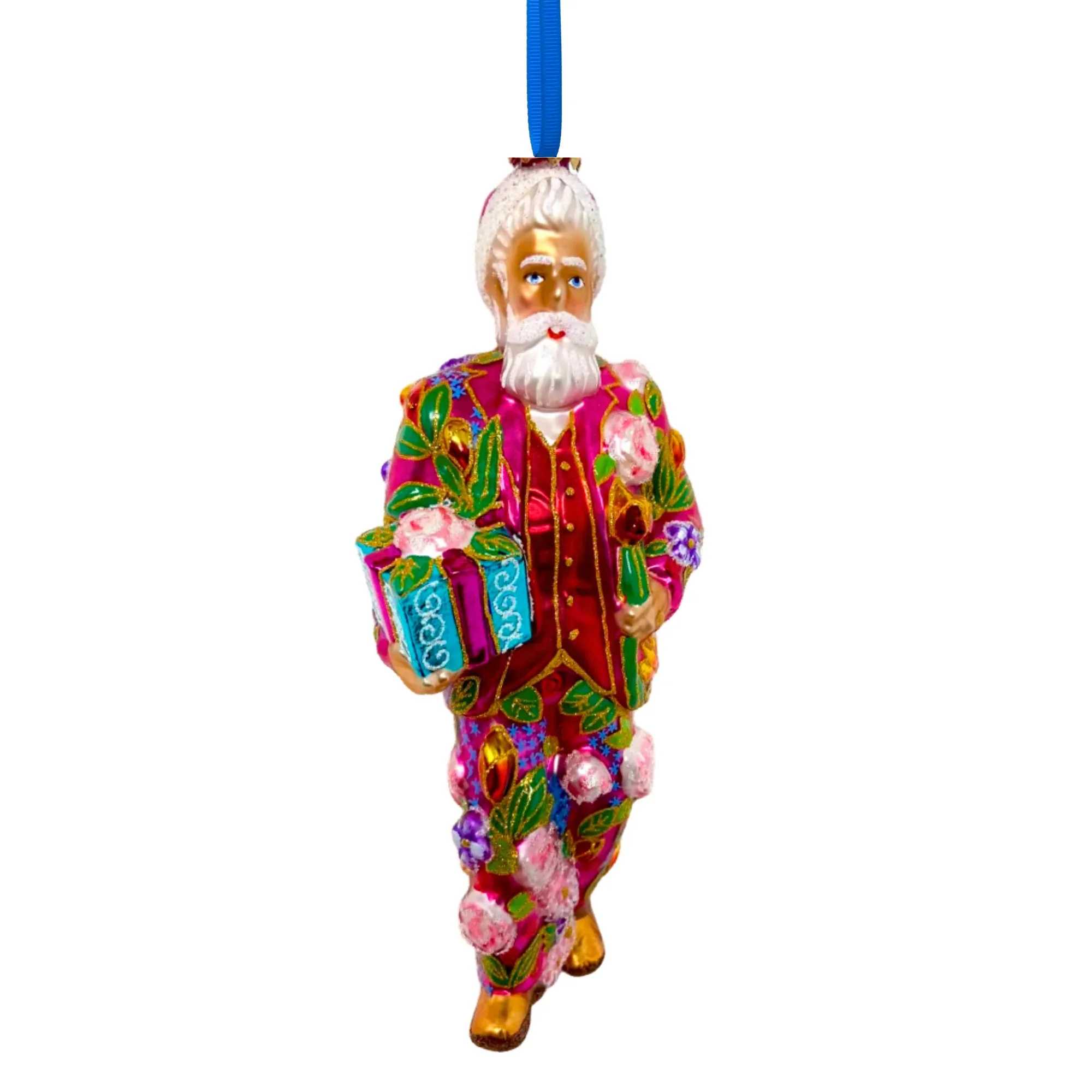Floral Fetish Santa Polish Glass Ornament, 9" - Image 2