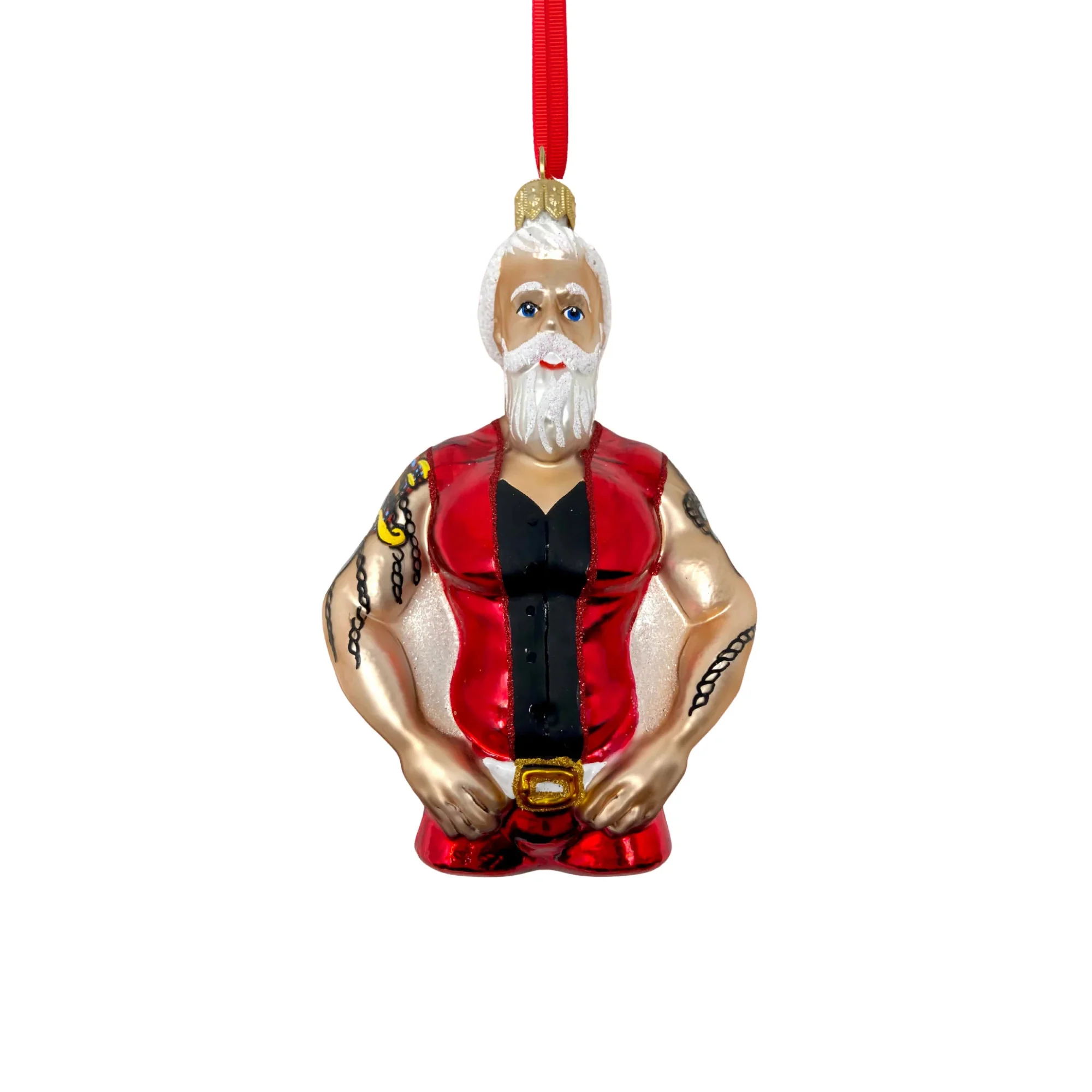 Full Throttle Santa Glass Christmas Ornament, 5.5" - Image 2