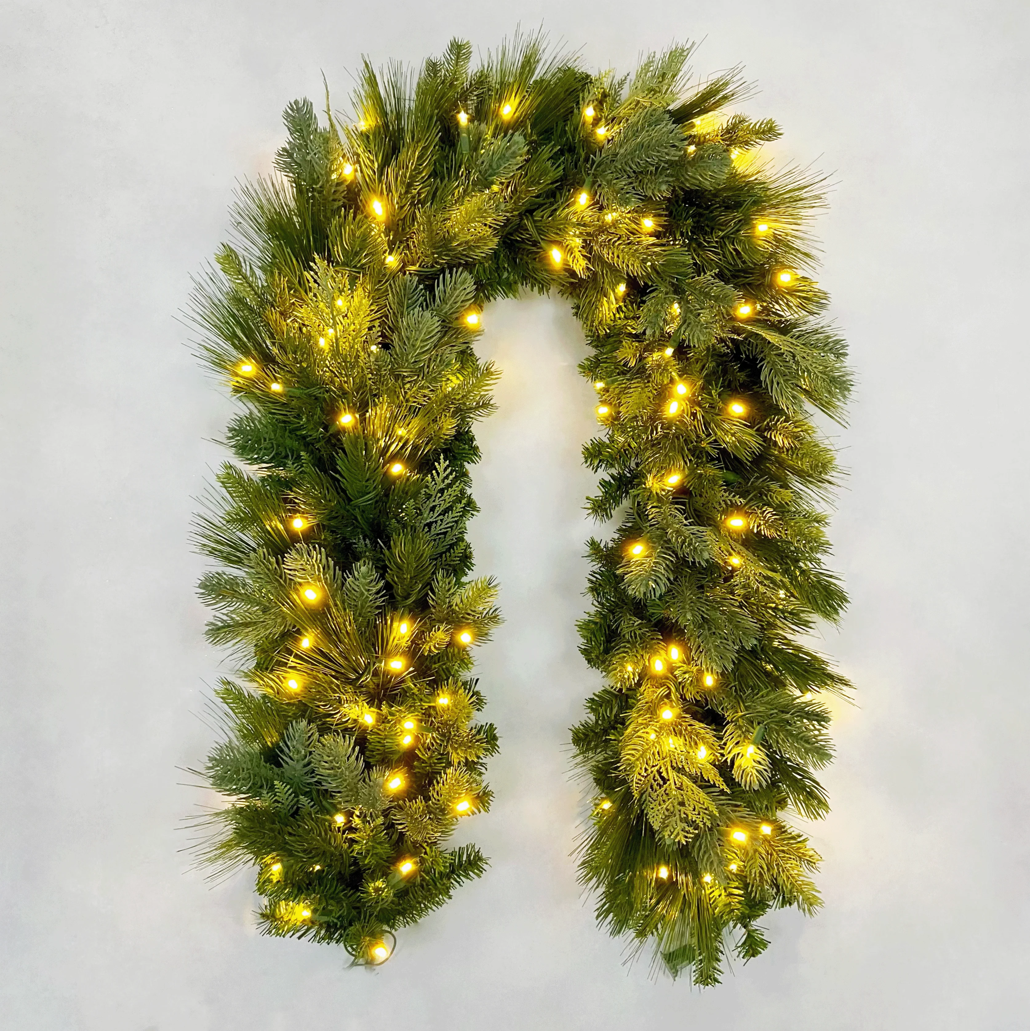 American Mixed Greenery Garland, LED Lit, 5' Section, 10'' Diameter - Image 3