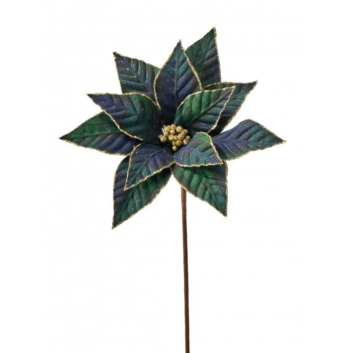 Gentlemen's Plaid Poinsettia Stem, 21" (Green Blue)
