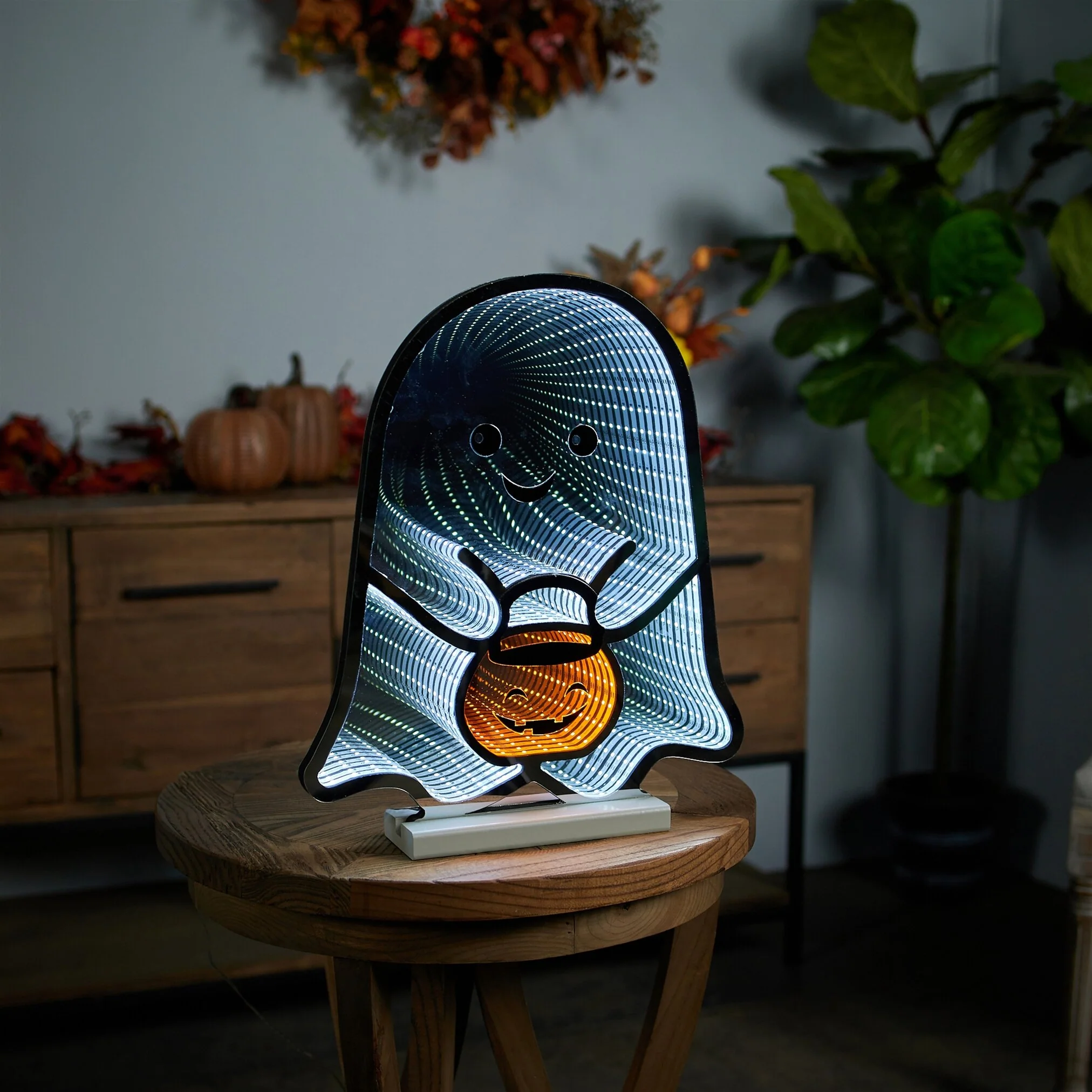 Ghost w/Candy Bucket Infinity Light, Acrylic w/UL Plug, 16" - Image 2