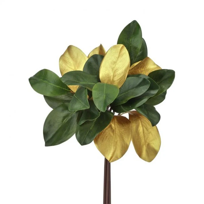 Gilded Magnolia Leaf Bundle x3, 17" (Green/Gold)