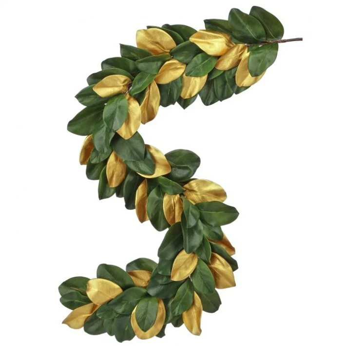 Gilded Magnolia Leaf Garland, 60" (Green/Gold)
