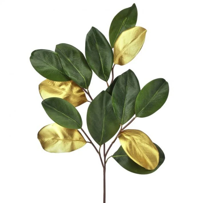 Gilded Magnolia Leaf Steam, 33" (Green/Gold)