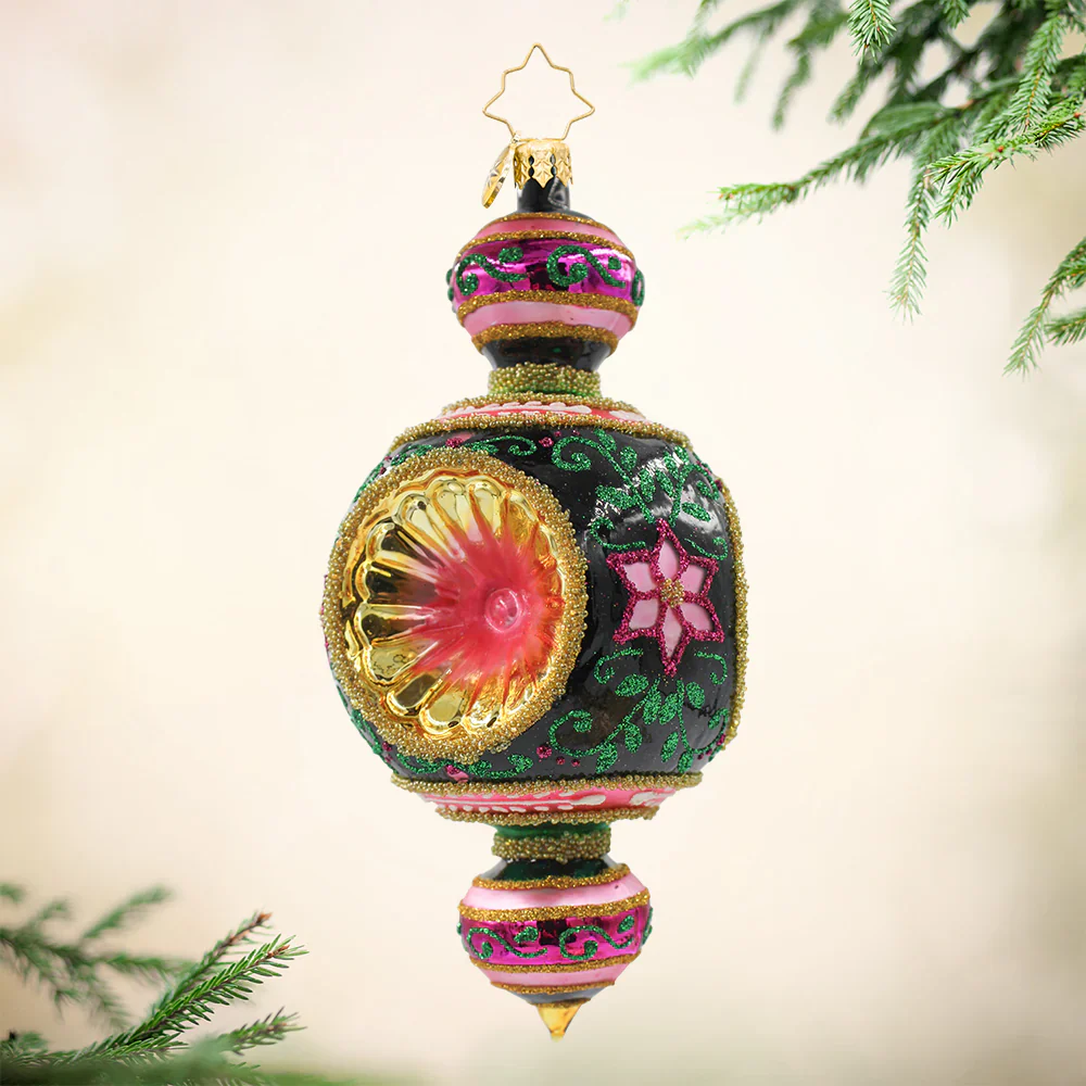 Gilded Midnight Bloom Glass Ornament, 6"
