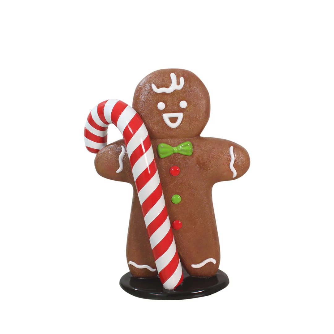 Large Fiberglass Gingerbread with Candy Cane Figure, 35"