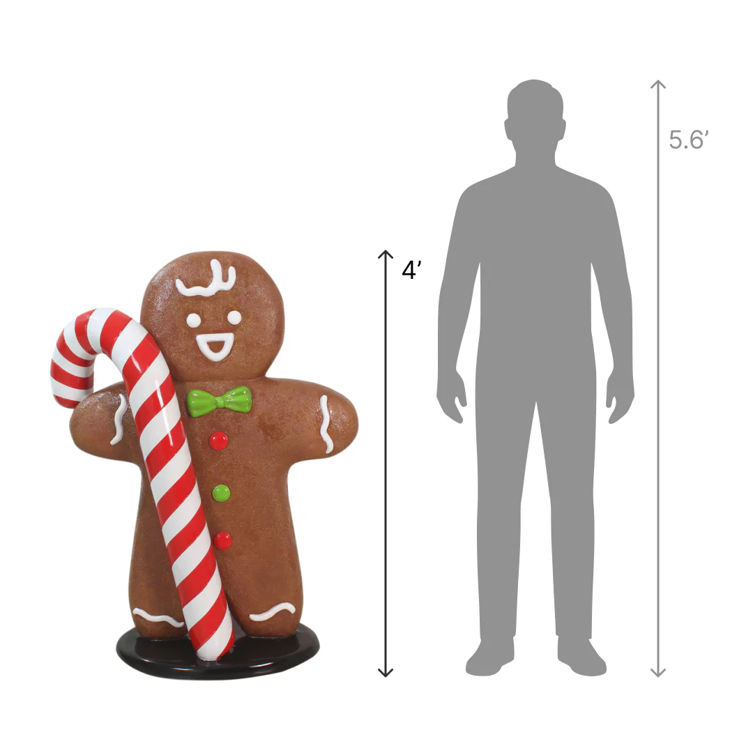Large Fiberglass Gingerbread with Candy Cane Figure, 35" - Image 2