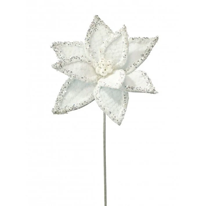 Glacier Ridge Snowy Poinsettia Stem, 21" (White Frost)