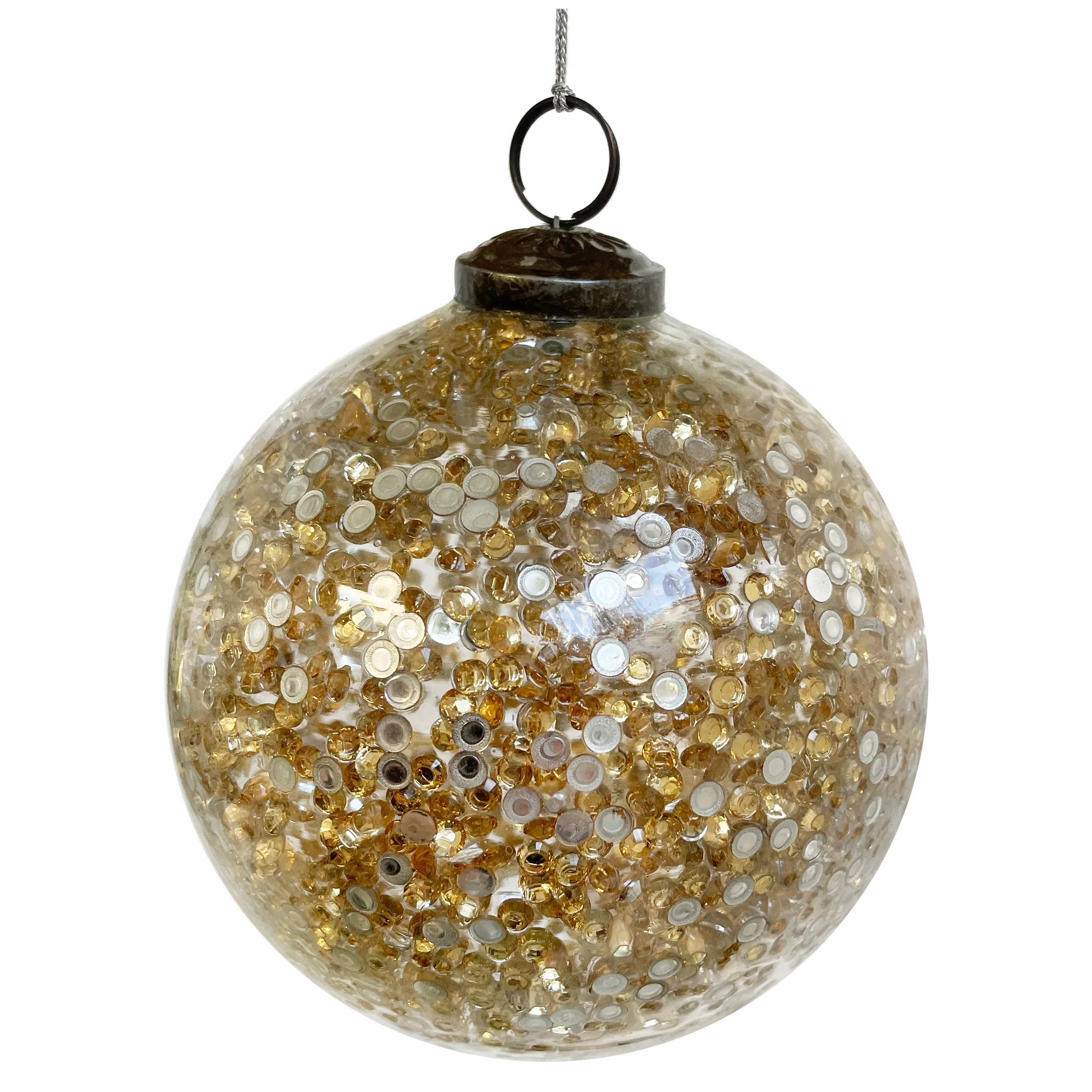 Glass Ball Clear Gold Beads Inside, 5"