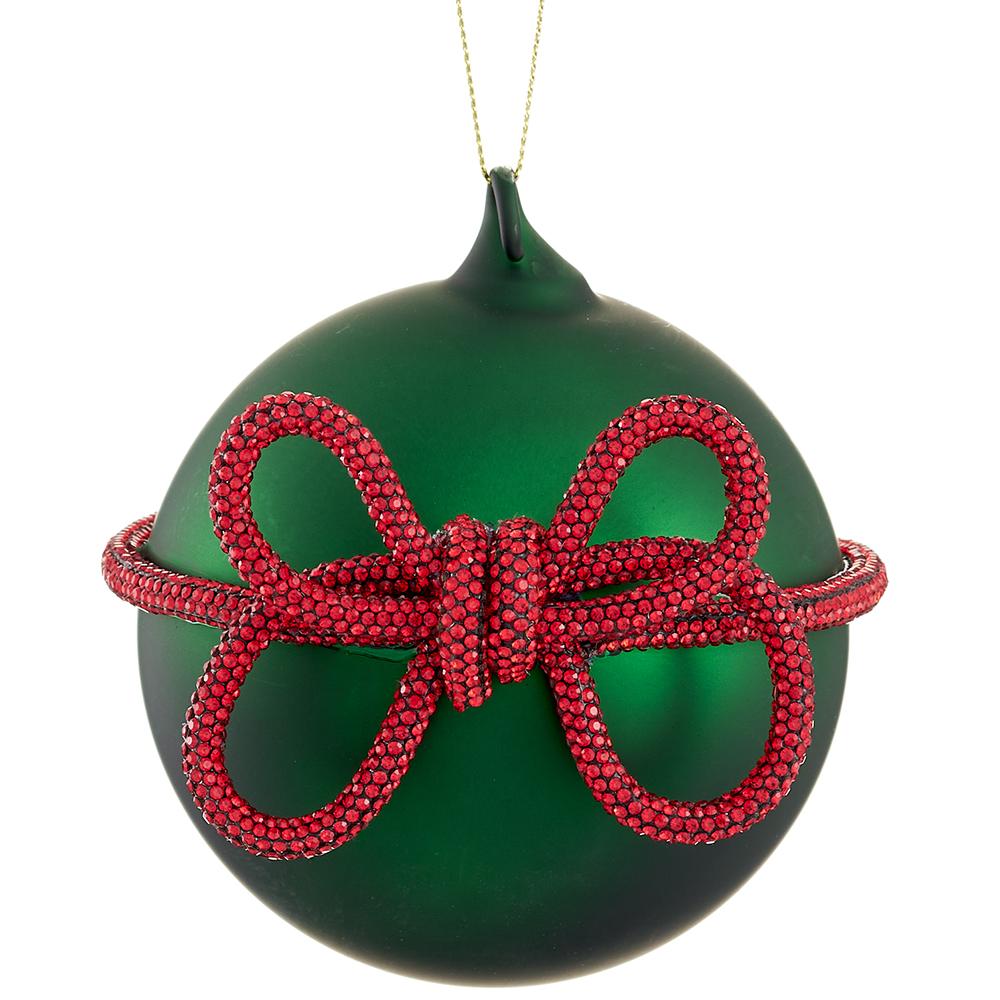 Glass Ball Ornament With Diamond Bow, 4" (Green)