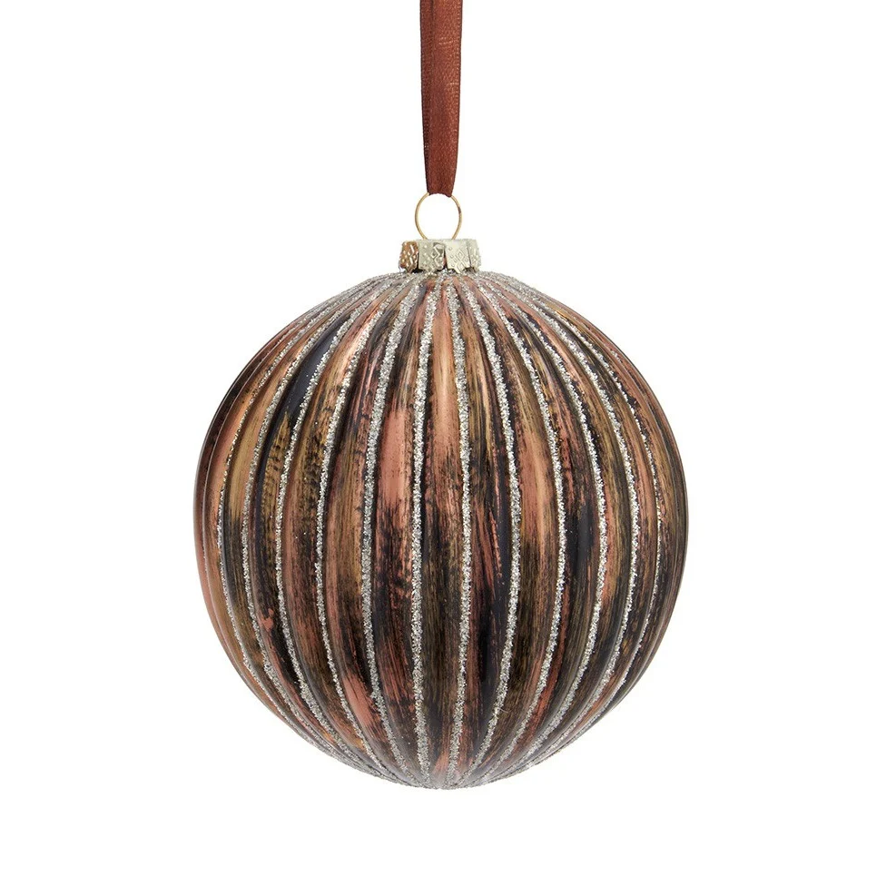 Glass Brown Ball & Finial With Gold Stripes Ornament, 6.75" (2 styles - sold individually) - Image 3