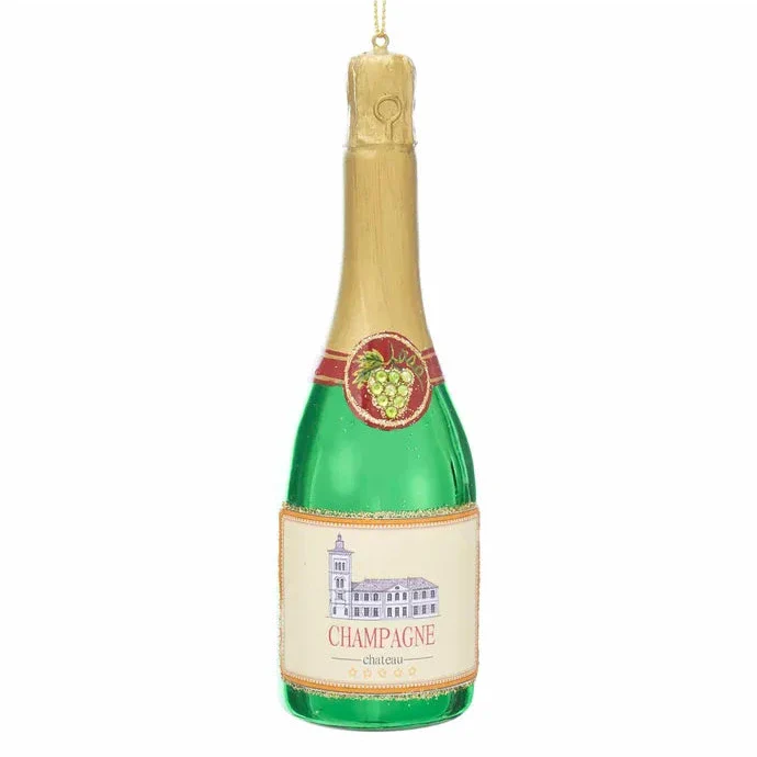 Glass Champagne Bottle Ornament, 6“H