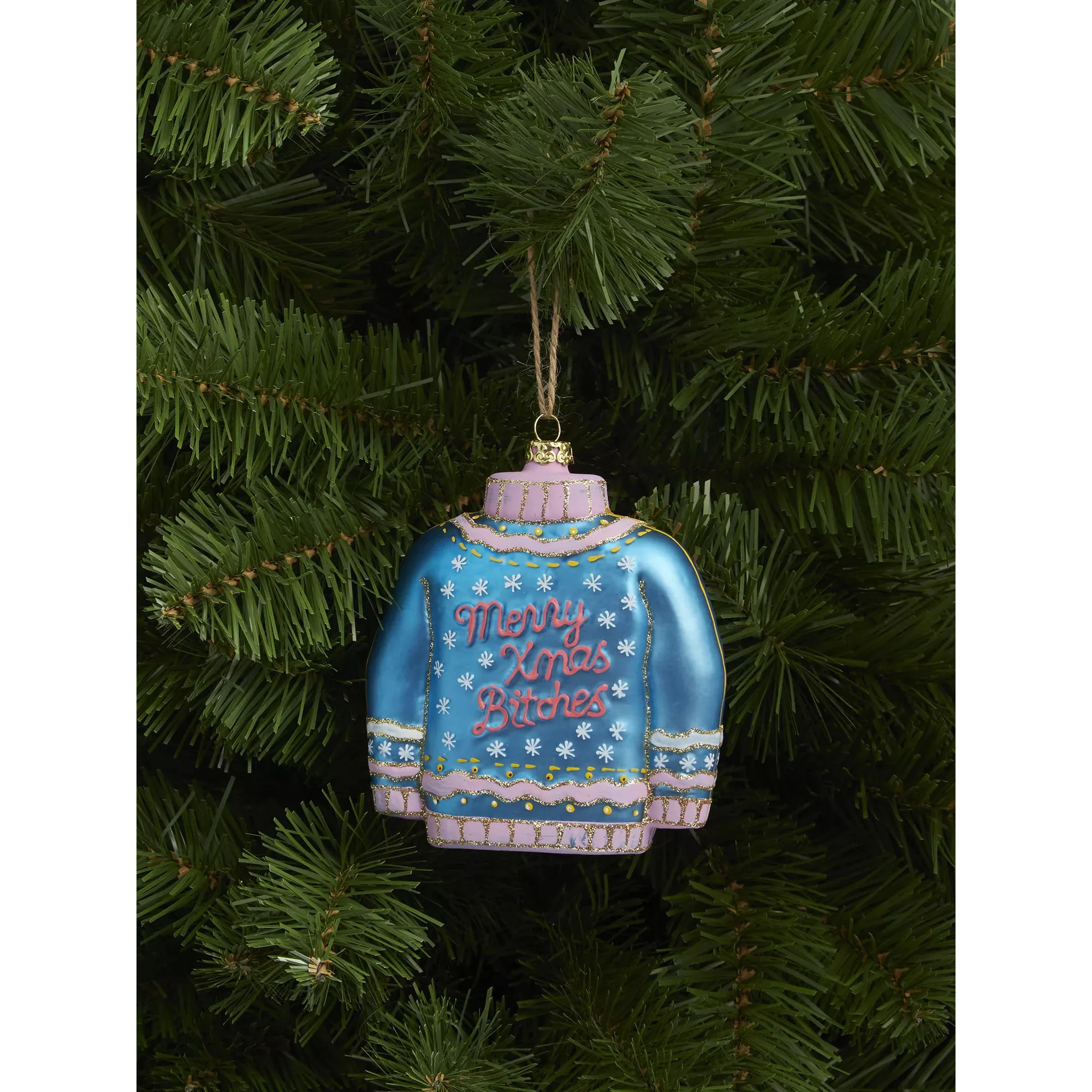 Glass Christmas Sweater Ornament, 4.5" (Blue) - Image 2
