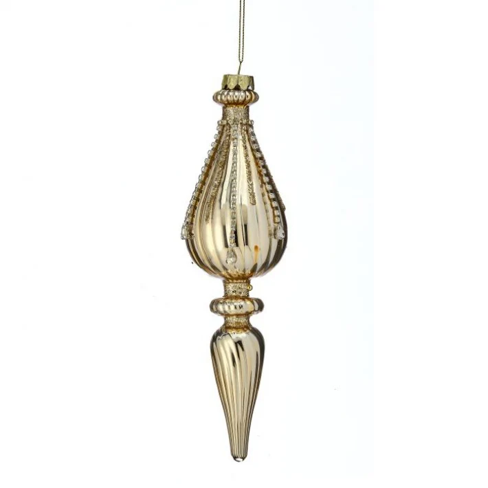 Glass Diamond Finial Ornament, 9.5" (Gold Clearbright)