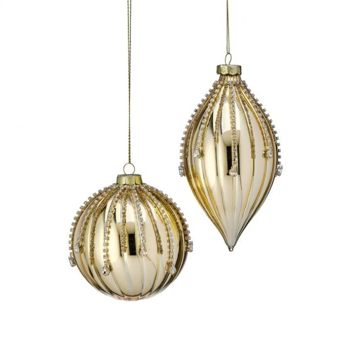 Glass Diamond Onion/Finial Ornament, 5-6" (2 styles - sold individually) (Gold Clearbright)