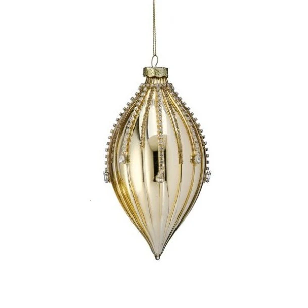 Glass Diamond Onion/Finial Ornament, 5-6" (2 styles - sold individually) (Gold Clearbright) - Image 3