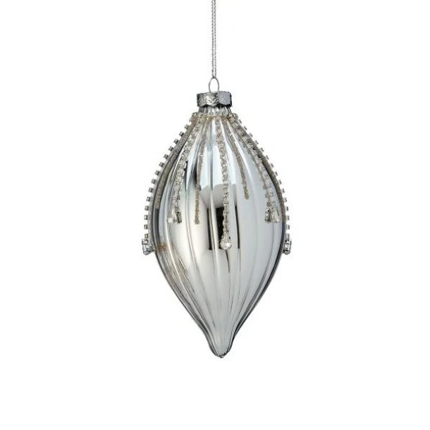 Glass Diamond Onion/Finial Ornament, 5-6" (2 styles - sold individually) (Silver Clearbright) - Image 2