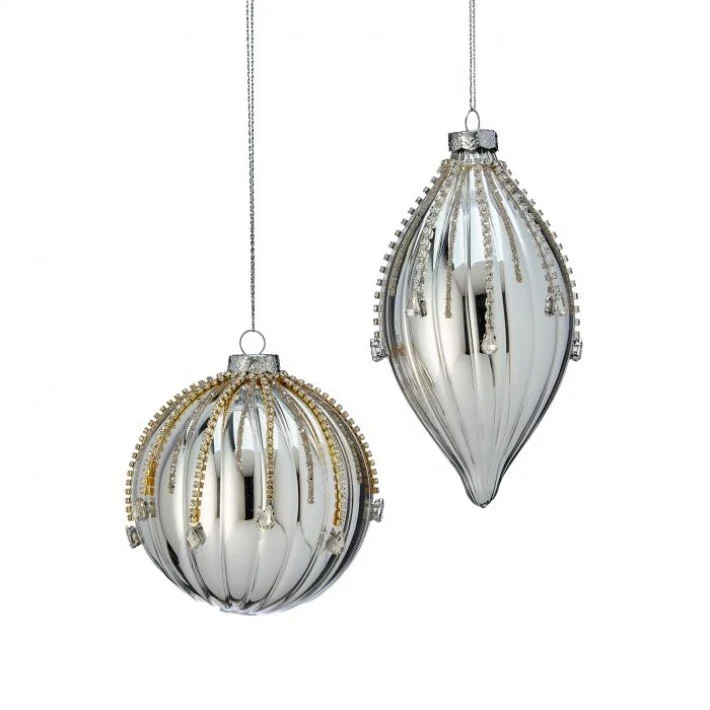 Glass Diamond Onion/Finial Ornament, 5-6" (2 styles - sold individually) (Silver Clearbright) - Image 3