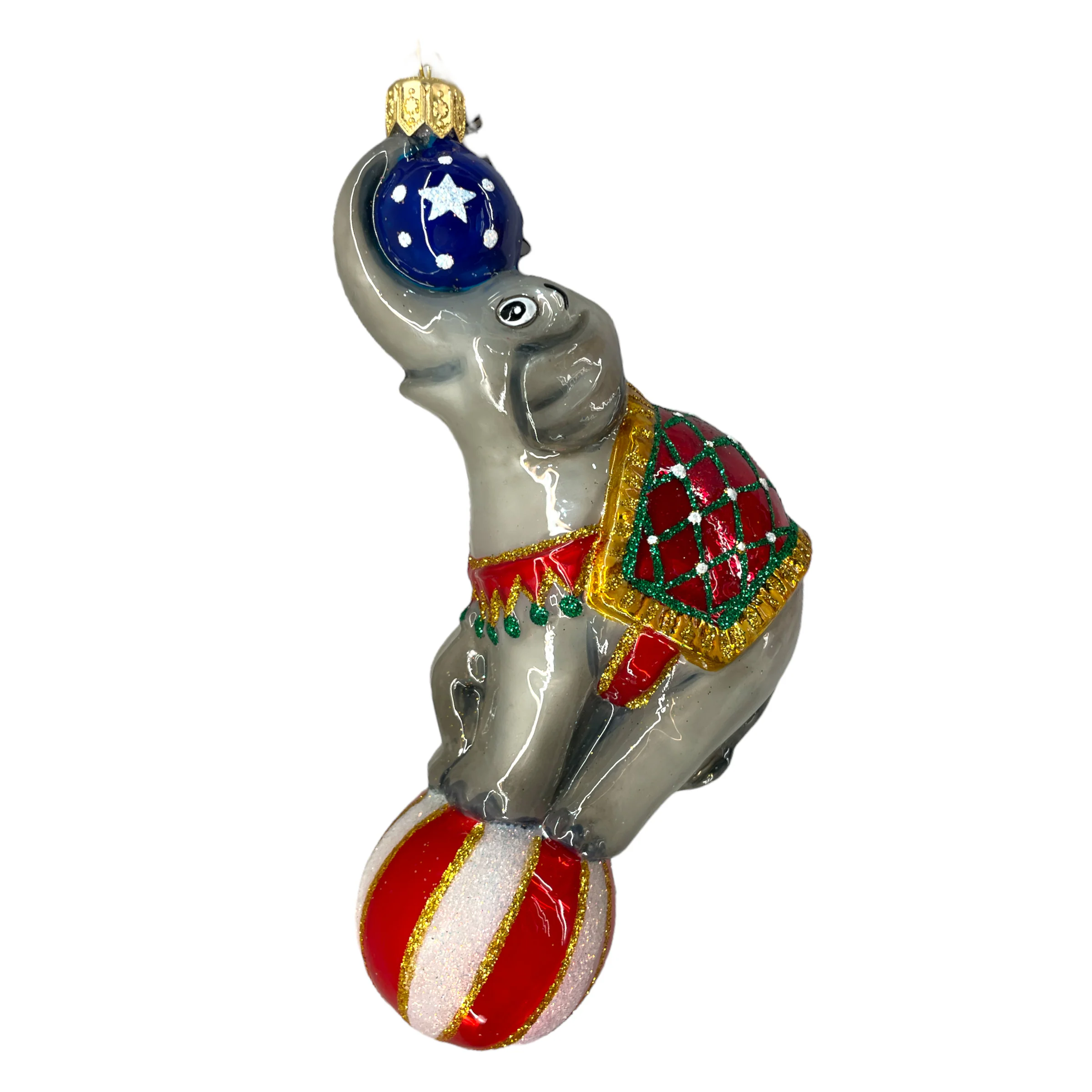 Glass Elephant on Ball Ornament, 5.5" (Gray)