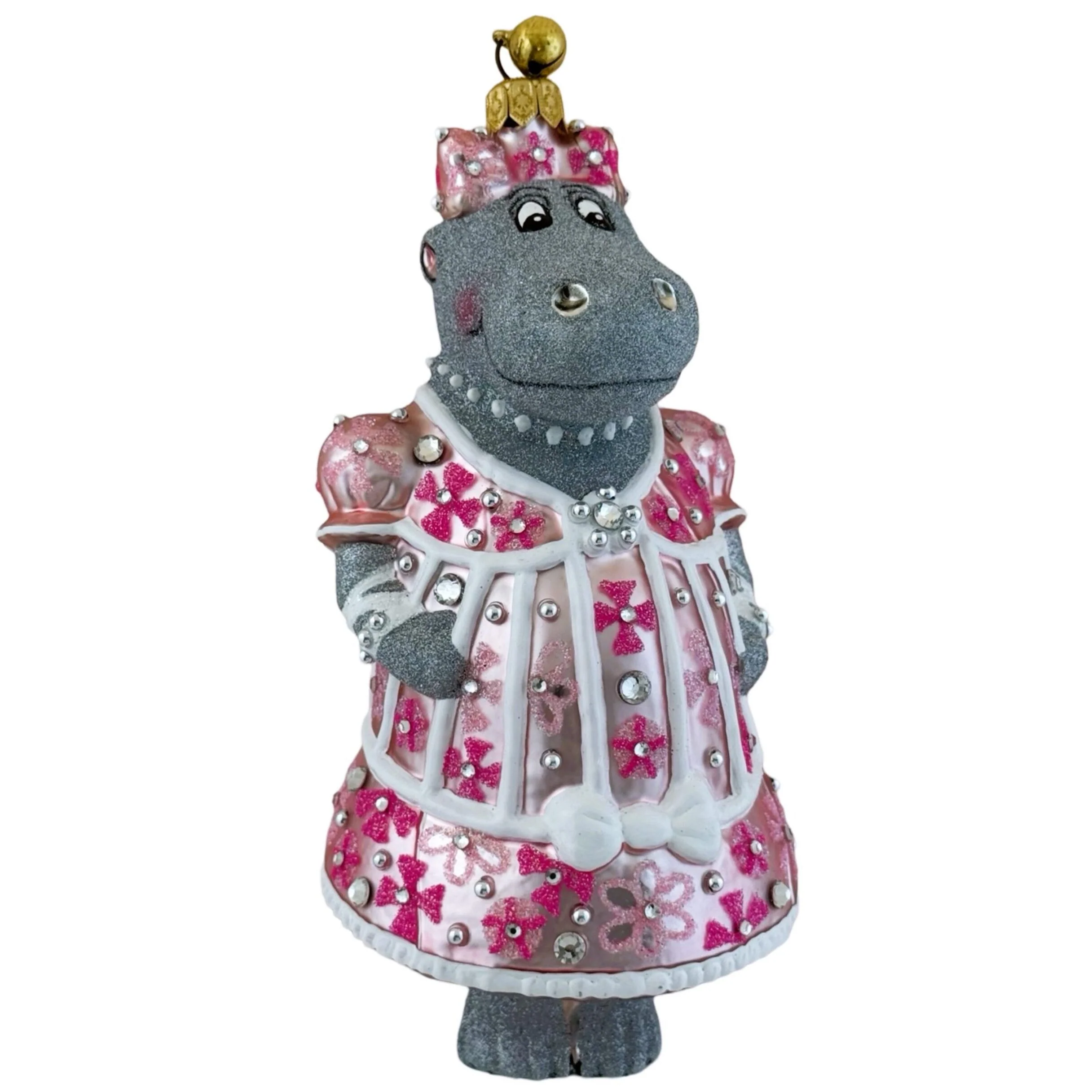 Glass Fashion Hippo Tina Ornament, 6"