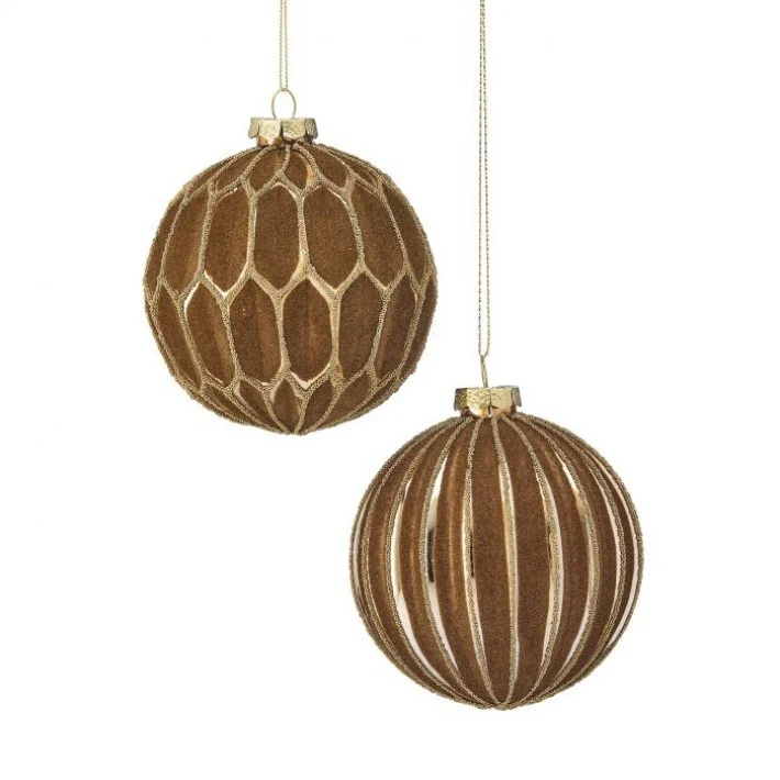 Glass Flocked Pattern Ball Ornament, 4" (2 styles - sold individually)