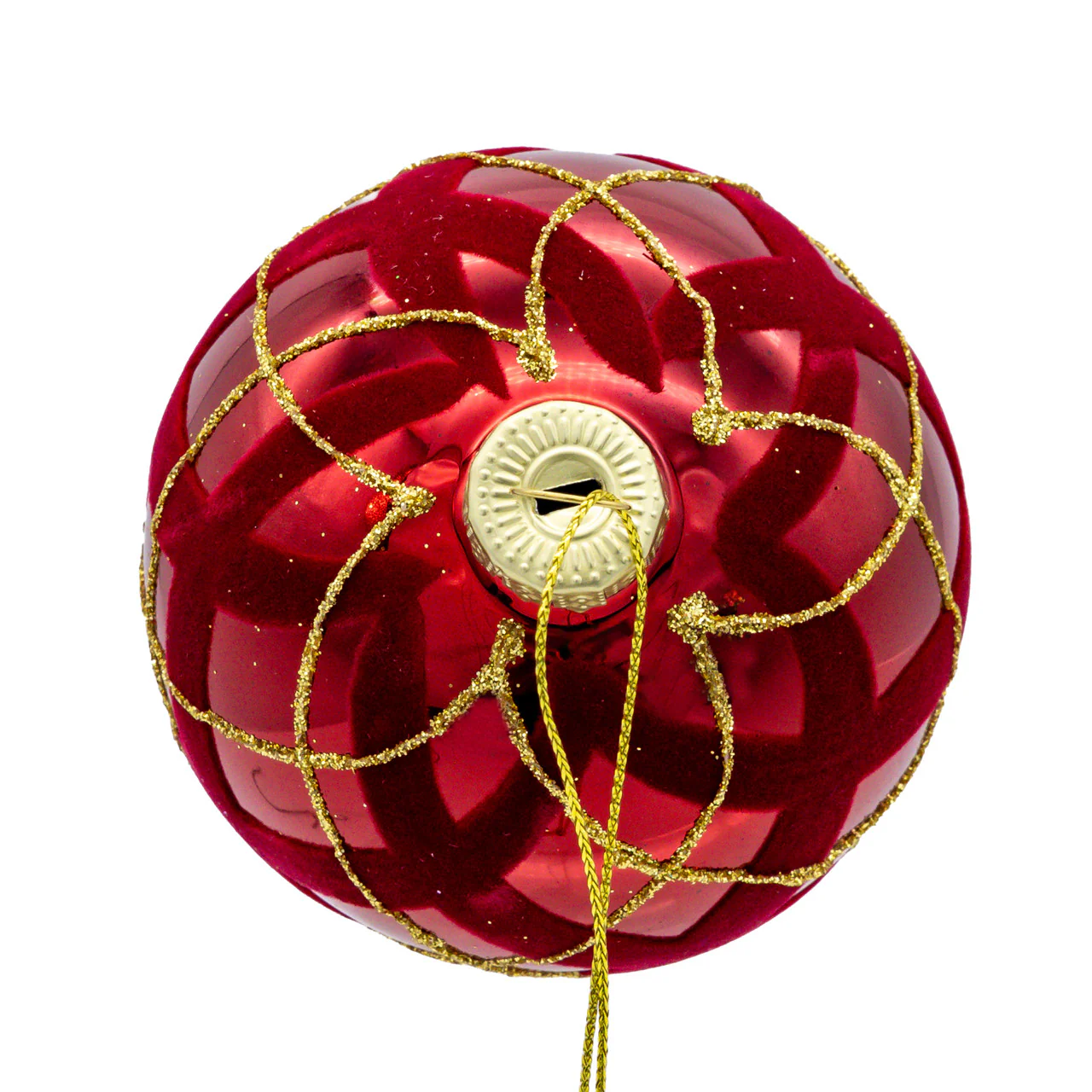 Glass Flocked Red w/Gold Glittered Design Ball Ornament, 3.15" (Set of 6) - Image 5
