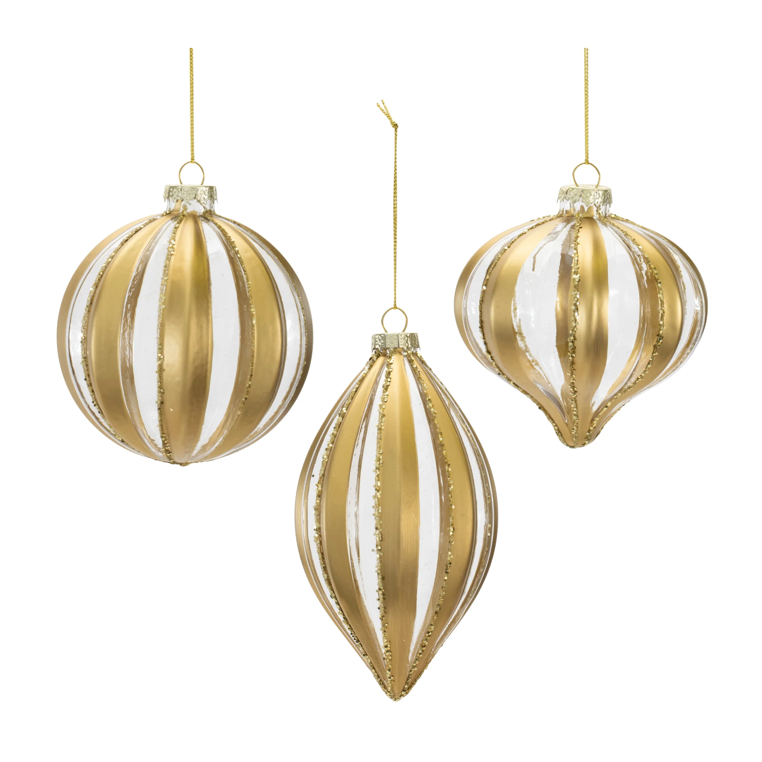 Glass Gold & White Striped Ornament, 4.5" (3 styles - sold individually)