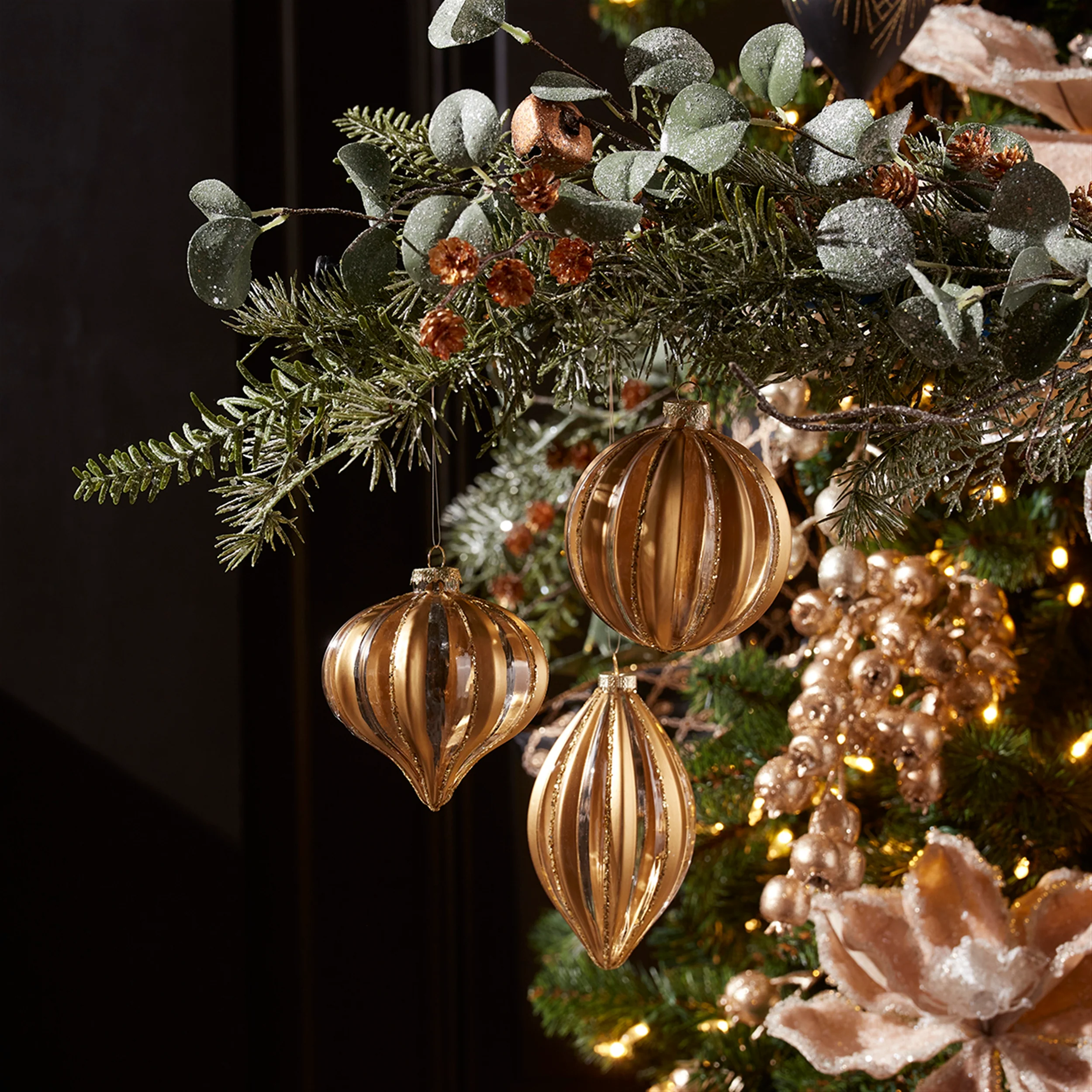 Glass Gold & White Striped Ornament, 4.5" (3 styles - sold individually) - Image 2