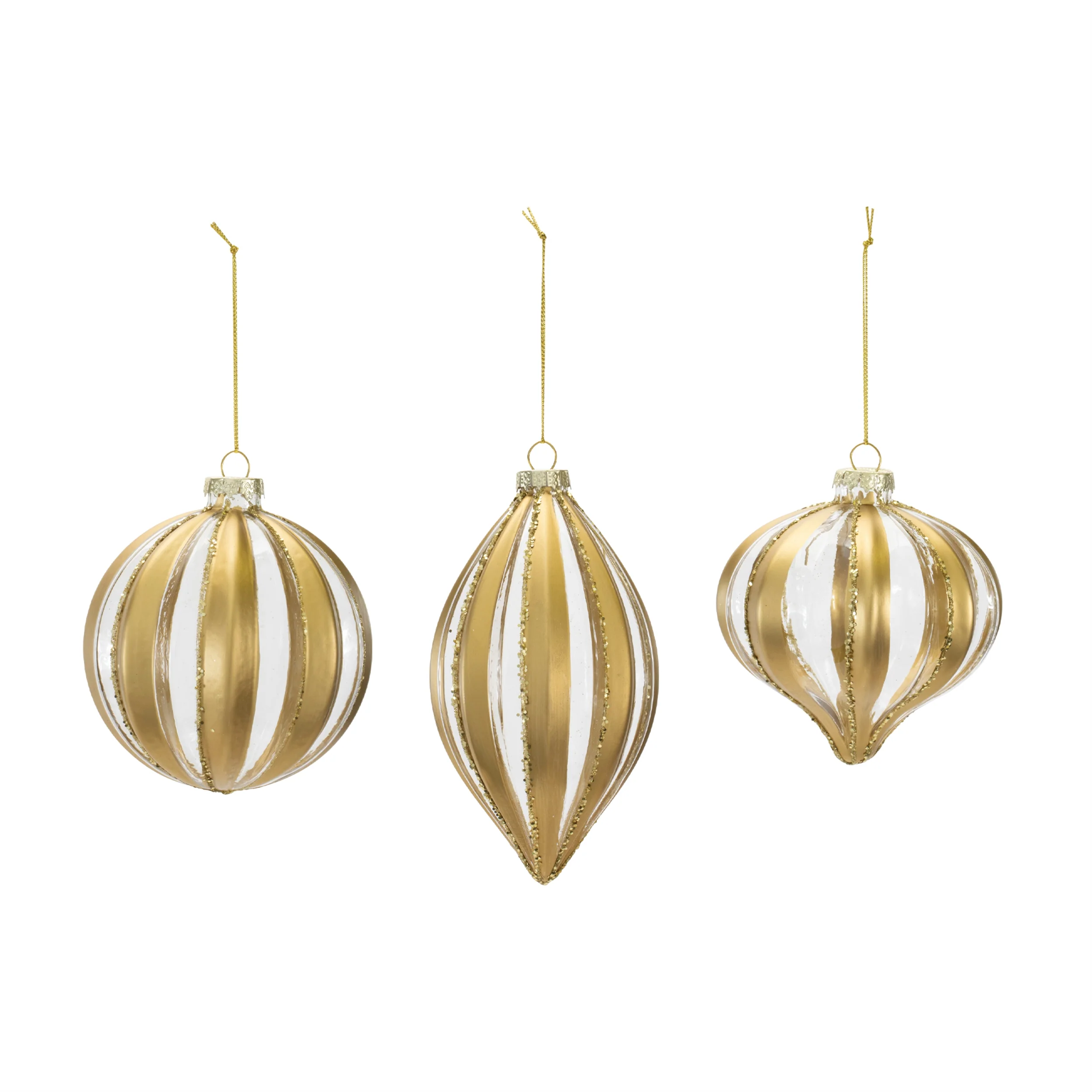 Glass Gold & White Striped Ornament, 4.5" (3 styles - sold individually) - Image 3