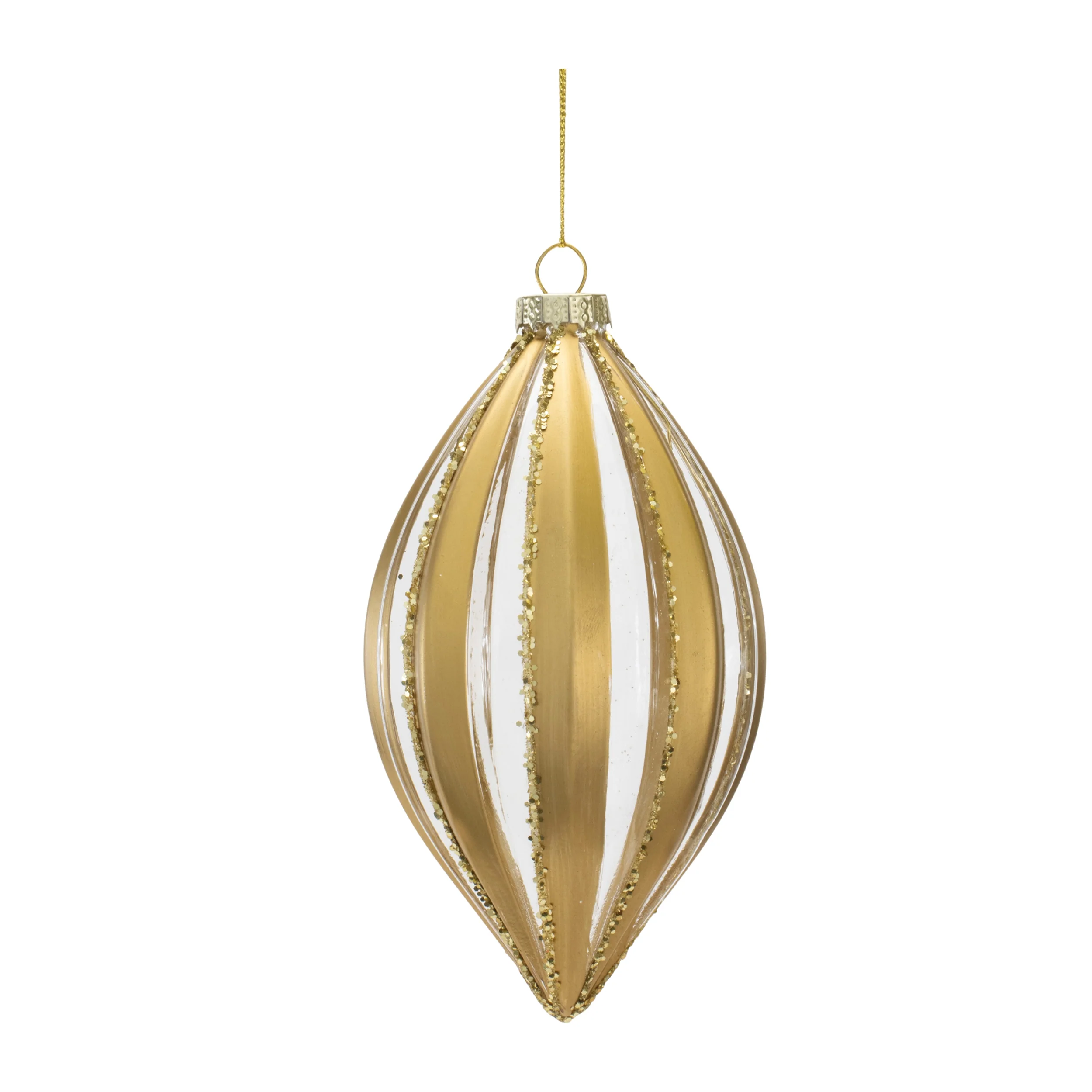 Glass Gold & White Striped Ornament, 4.5" (3 styles - sold individually) - Image 4