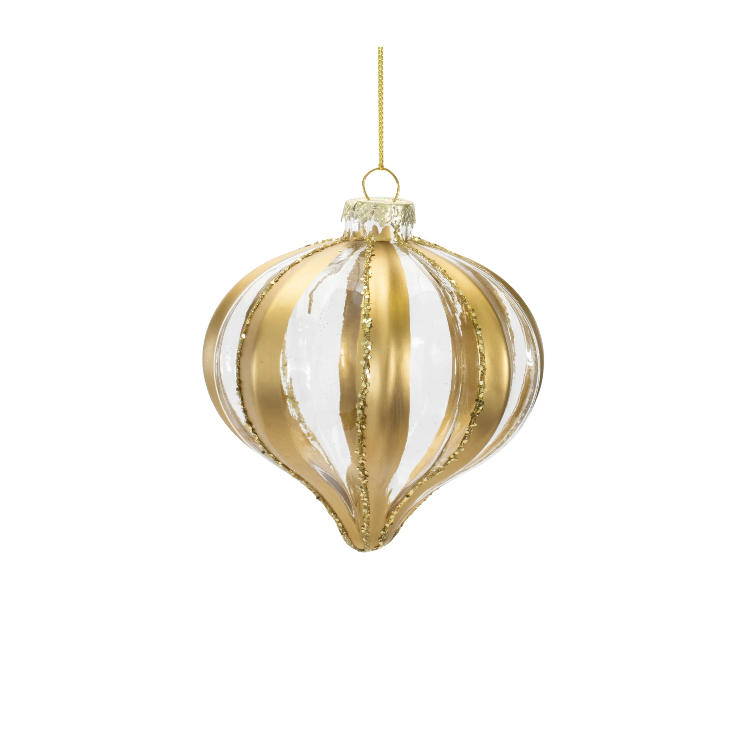 Glass Gold & White Striped Ornament, 4.5" (3 styles - sold individually) - Image 5