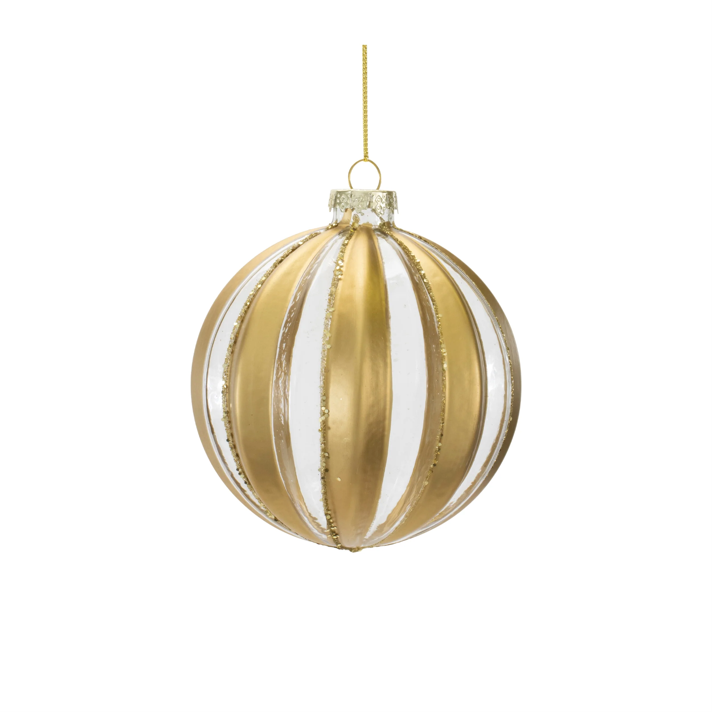 Glass Gold & White Striped Ornament, 4.5" (3 styles - sold individually) - Image 6
